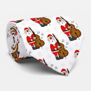 Santa Playing Double Bass Christmas Bassist Tie