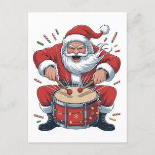 Santa Playing Drums Christmas Drummer Xmas  Announcement Postcard