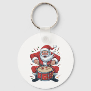 Santa Playing Drums Christmas Drummer Xmas  Keychain