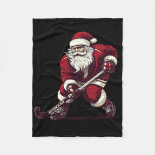 Santa Playing Field Hockey Funny Field Hockey Play Fleece Blanket