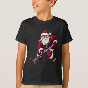 Santa Playing Field Hockey Funny Field Hockey Play T-Shirt