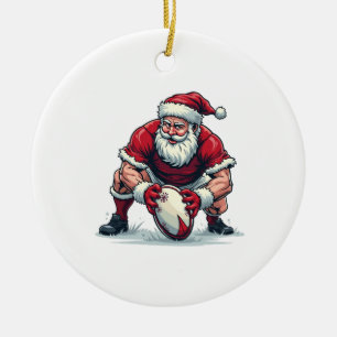 Santa Playing Football Fantasy Christmas Player Ceramic Ornament