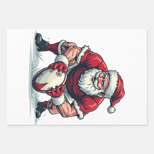 Santa Playing Football Fantasy Christmas Player Wrapping Paper Sheet (Front)