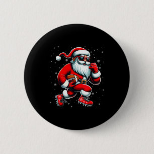 Santa Playing Football Men Boys Christmas Football 2 Inch Round Button