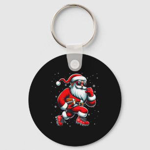 Santa Playing Football Men Boys Christmas Football Keychain
