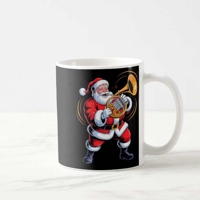 Santa Playing French Horn Funny Holiday Chrismas X Coffee Mug (Right)
