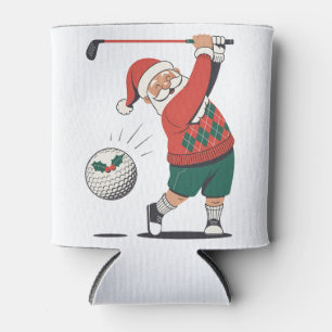 Santa Playing Golf Christmas Player Golfer  Can Cooler