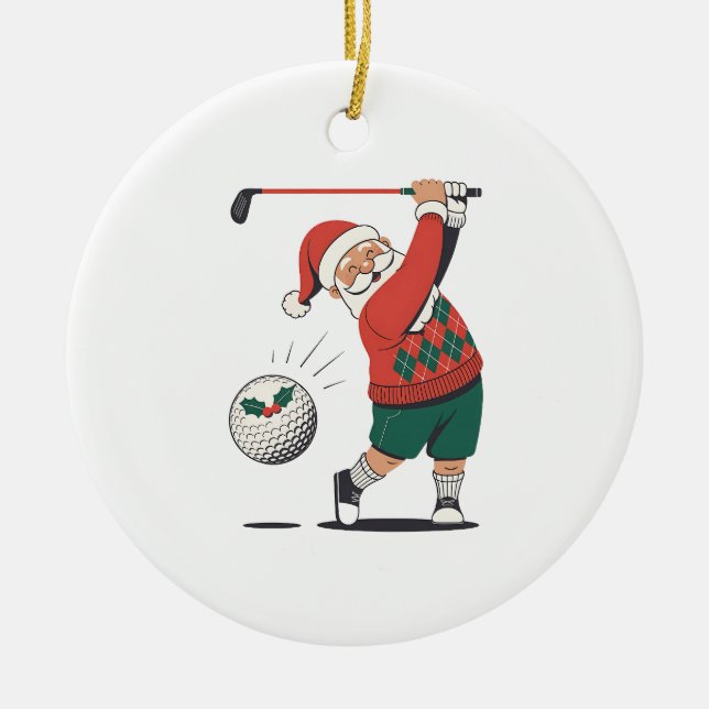 Santa Playing Golf Christmas Player Golfer  Ceramic Ornament (Front)