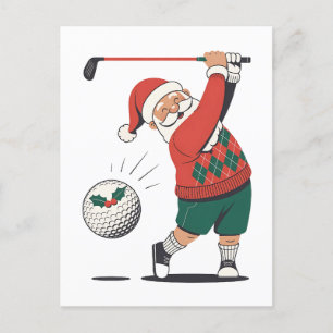 Santa Playing Golf Christmas Player Golfer Holiday Postcard