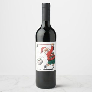 Santa Playing Golf Christmas Player Golfer Wine Label