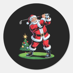 Santa Playing Golf Funny Holiday Christmas Xmas Pa Classic Round Sticker