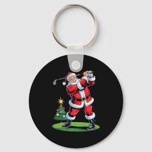 Santa Playing Golf Funny Holiday Christmas Xmas Pa Keychain