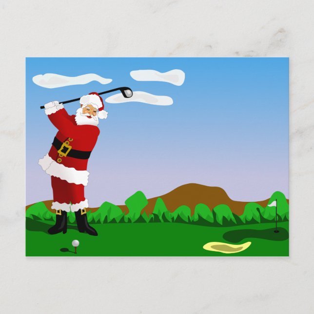 Santa Playing Golf Holiday Postcard (Front)