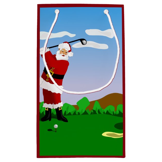 Santa Playing Golf Small Gift Bag (Back)