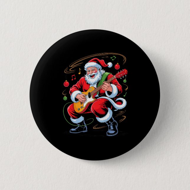 Santa Playing Guitar Funny Holiday Christmas Xmas  2 Inch Round Button (Front)
