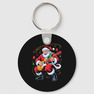 Santa Playing Guitar Funny Holiday Christmas Xmas Keychain