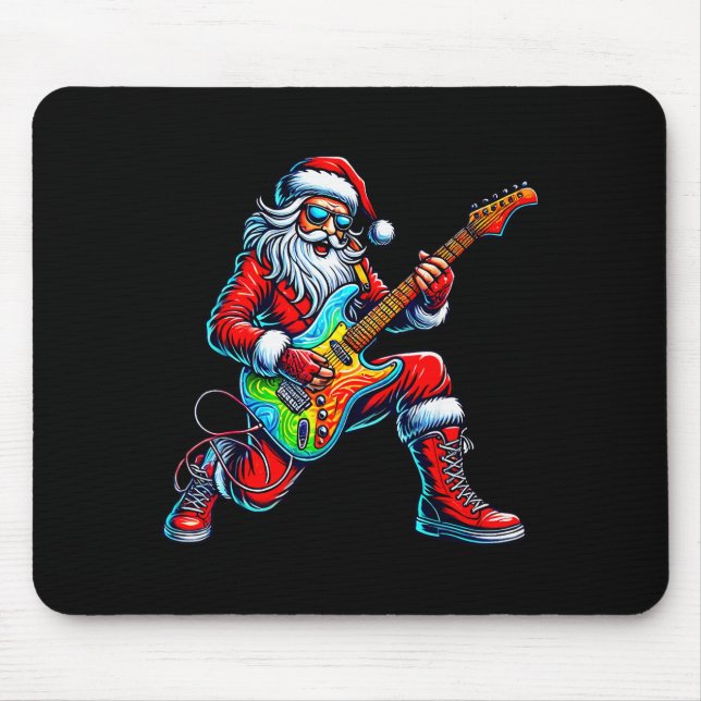 Santa Playing Guitar Musician Guitarist Christmas  Mouse Pad (Front)
