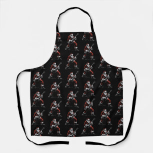 Santa Playing Guitar Retro 90s Christmas Rock  Apron