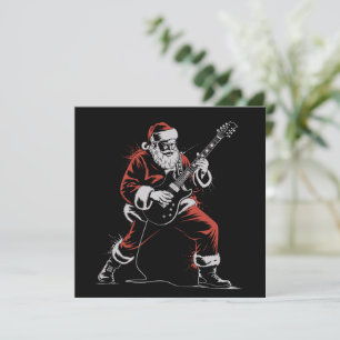 Santa Playing Guitar Retro 90s Christmas Rock Holiday Card