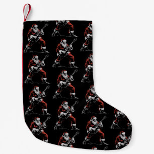 Santa Playing Guitar Retro 90s Christmas Rock Small Christmas Stocking