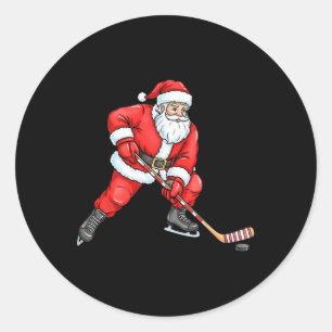 Santa Playing Hockey Christmas Skates Stick Classic Round Sticker