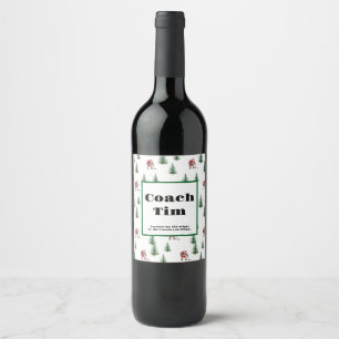 Santa Playing Hockey Coach Teacher Christmas Gift Wine Label