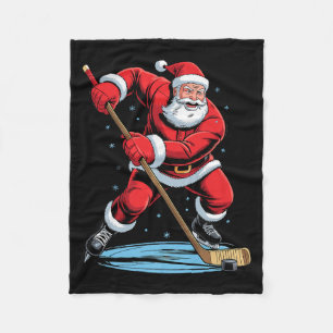 Santa Playing Hockey Funny Holiday Christmas Xmas  Fleece Blanket