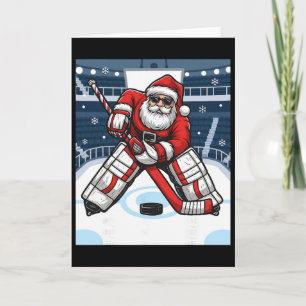 Santa Playing Ice Hockey Goalie Christmas _1  Card