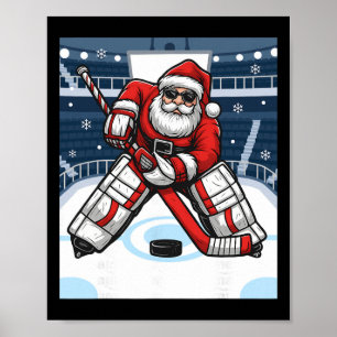 Santa Playing Ice Hockey Goalie Christmas _1 Poster