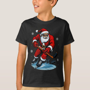 Santa Playing Ice Hockey Xmas Funny Christmas Hock T-Shirt