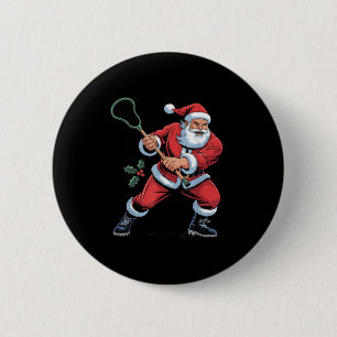 Santa Playing Lacrosse Funny Holiday Christmas Xma 2 Inch Round Button