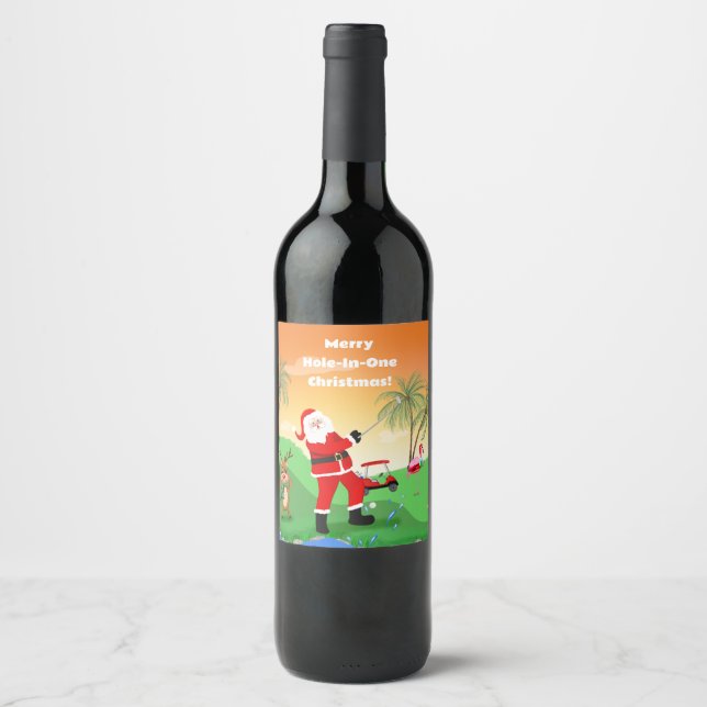 Santa Playing Out Of Water Hazard In Florida Golf Wine Label (Front)