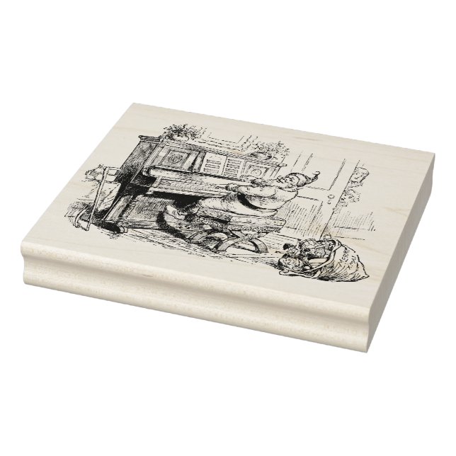Santa Playing Piano Christmas Morning Rubber Stamp (Stamp)