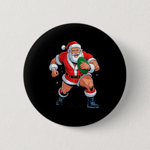 Santa Playing Rugby Funny Holiday Christmas Xmas P 2 Inch Round Button