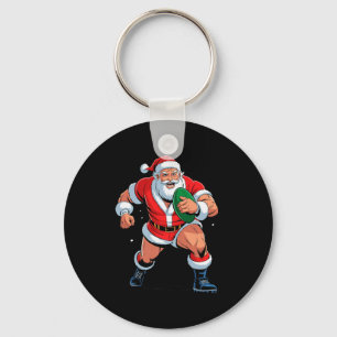 Santa Playing Rugby Funny Holiday Christmas Xmas P Keychain