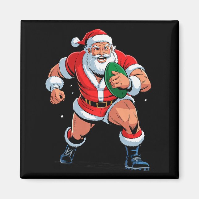 Santa Playing Rugby Funny Holiday Christmas Xmas P Magnet (Front)