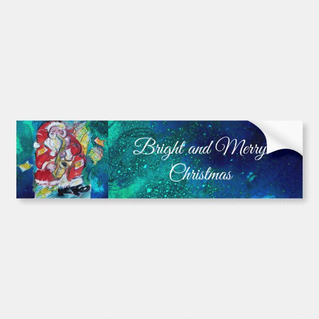 SANTA PLAYING SAX, MUSICAL CHRISTMAS PARTY BUMPER STICKER (Front)