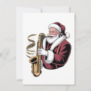 Santa Playing Saxophone Xmas Musician Saxophonist  Invitation