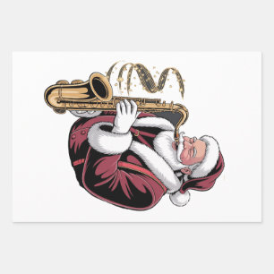 Santa Playing Saxophone Xmas Musician Saxophonist  Wrapping Paper Sheet