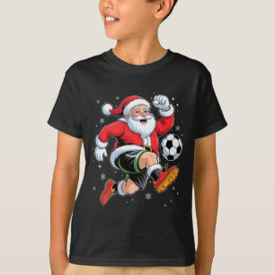 Santa Playing Soccer Christmas Boys Mens Kids Xmas T-Shirt