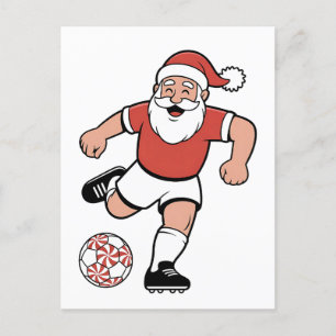 Santa Playing Soccer Christmas Player Sport  Announcement Postcard