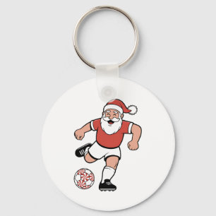 Santa Playing Soccer Christmas Player Sport Keychain