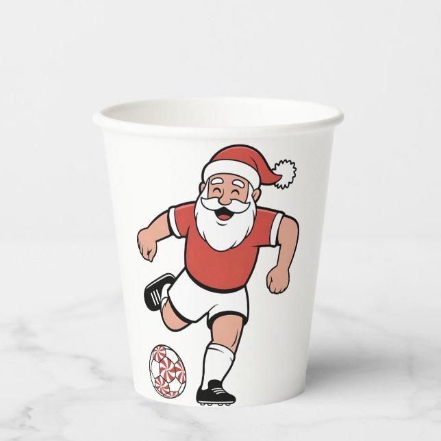 Santa Playing Soccer Christmas Player Sport  Paper Cups (Front)