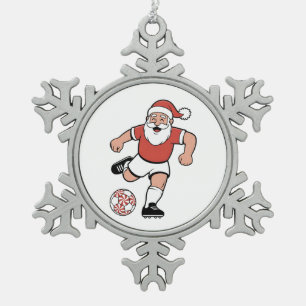 Santa Playing Soccer Christmas Player Sport  Snowflake Pewter Christmas Ornament