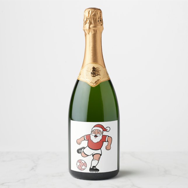 Santa Playing Soccer Christmas Player Sport  Sparkling Wine Label (Front)
