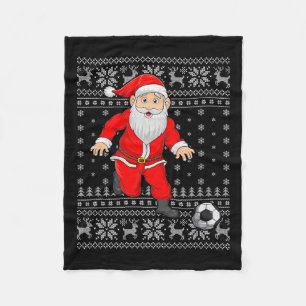 Santa Playing Soccer Football Ugly Christmas Sweat Fleece Blanket