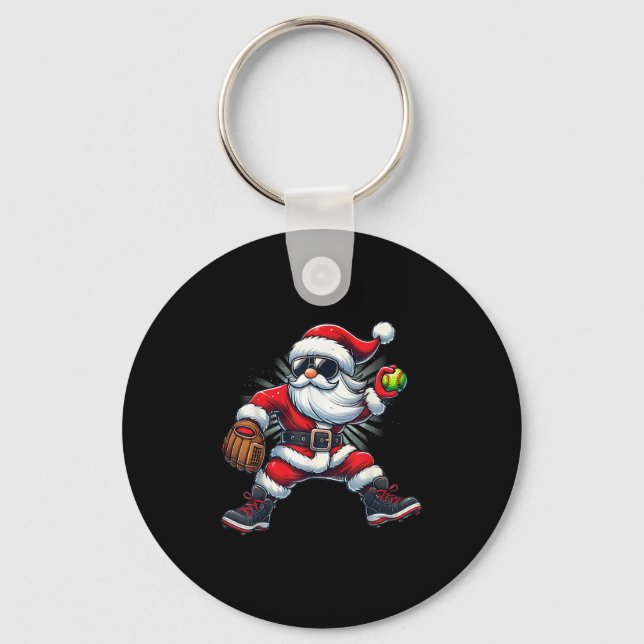 Santa Playing Softball As Tcher Boys Kids Teens Ch Keychain (Front)