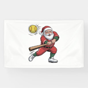 Santa Playing Softball Christmas Player Sport Banner