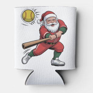 Santa Playing Softball Christmas Player Sport Can Cooler
