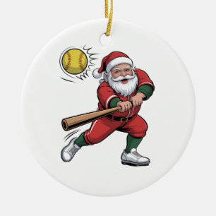 Santa Playing Softball Christmas Player Sport Ceramic Ornament